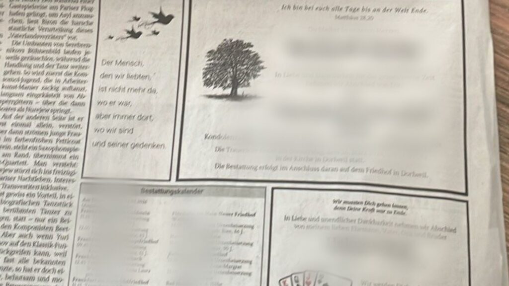 Obituary in German newspaper